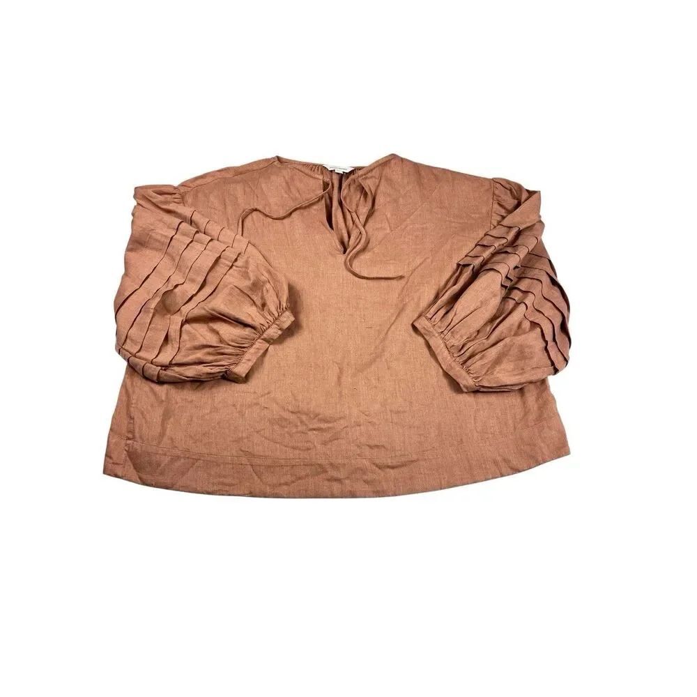 Banana Republic V-Neck Peasant Blouse Rust Volume Puff Sleeve Comfy Boho Shirt L